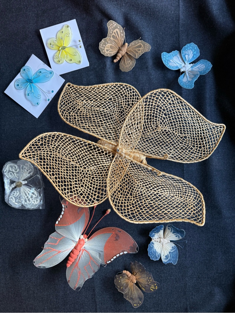 Butterflies Rattan and Nylon Wired Vintage Lot of 9